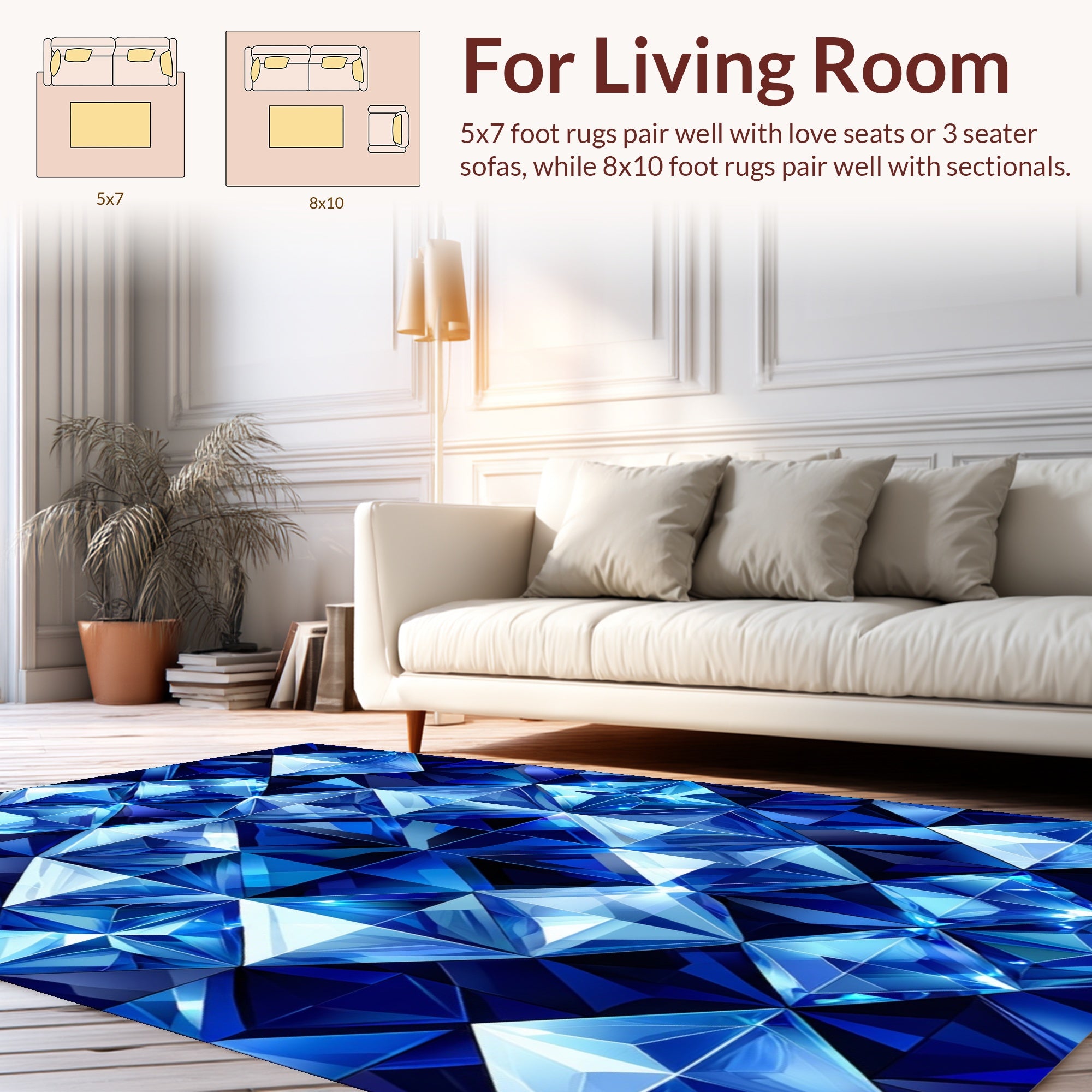 Shimmering Blue Faceted Geometric Style Rug