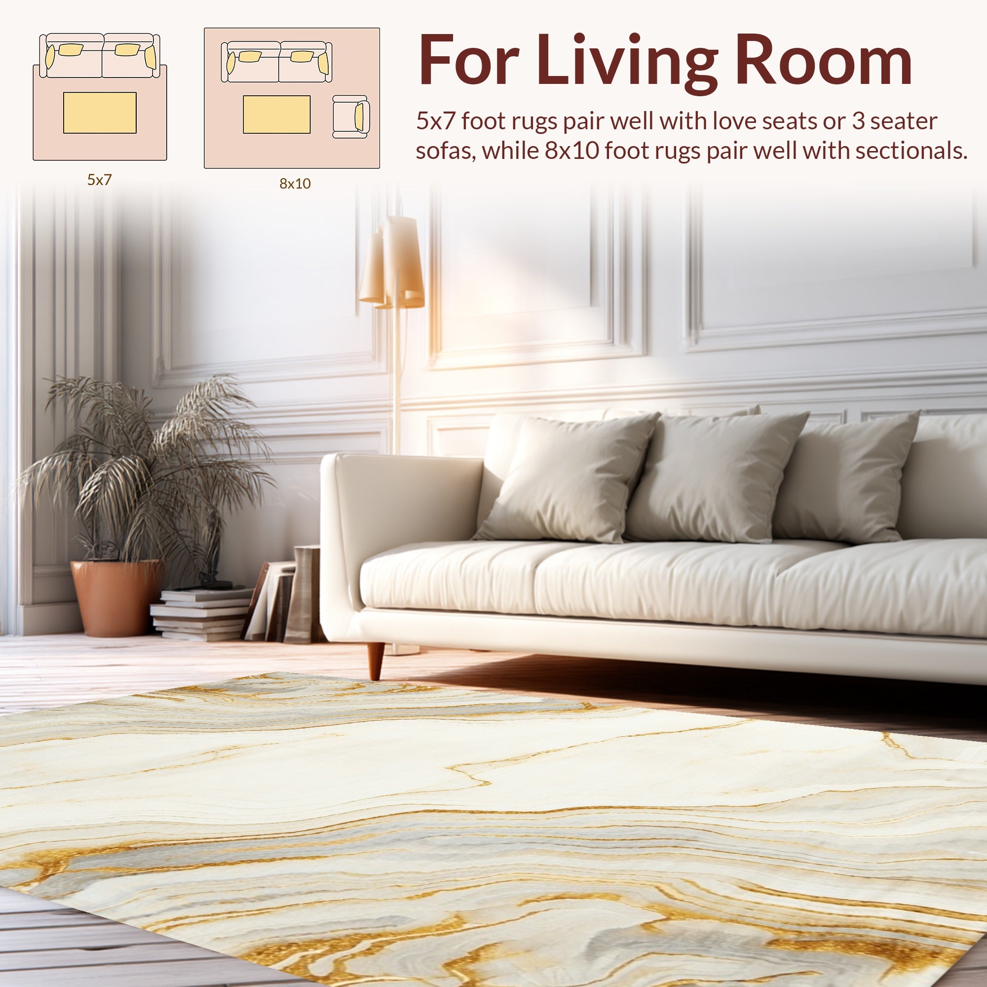 Elegant White And Gold Agate Swirl Rug