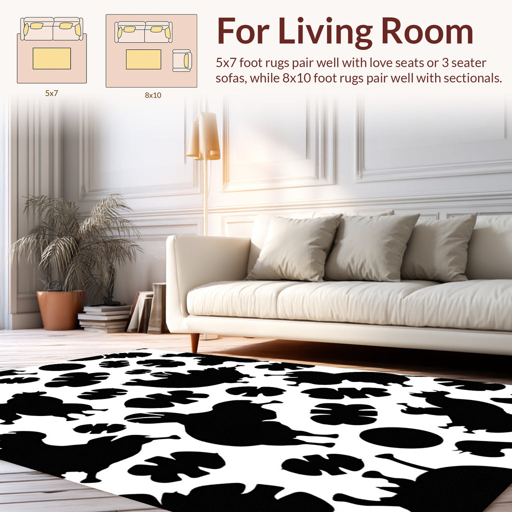Playful Animal Silhouette Leaf Pattern Rug