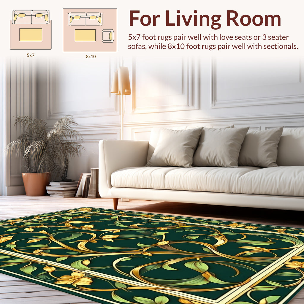 Gilded Floral Vine Scroll Pattern Rug