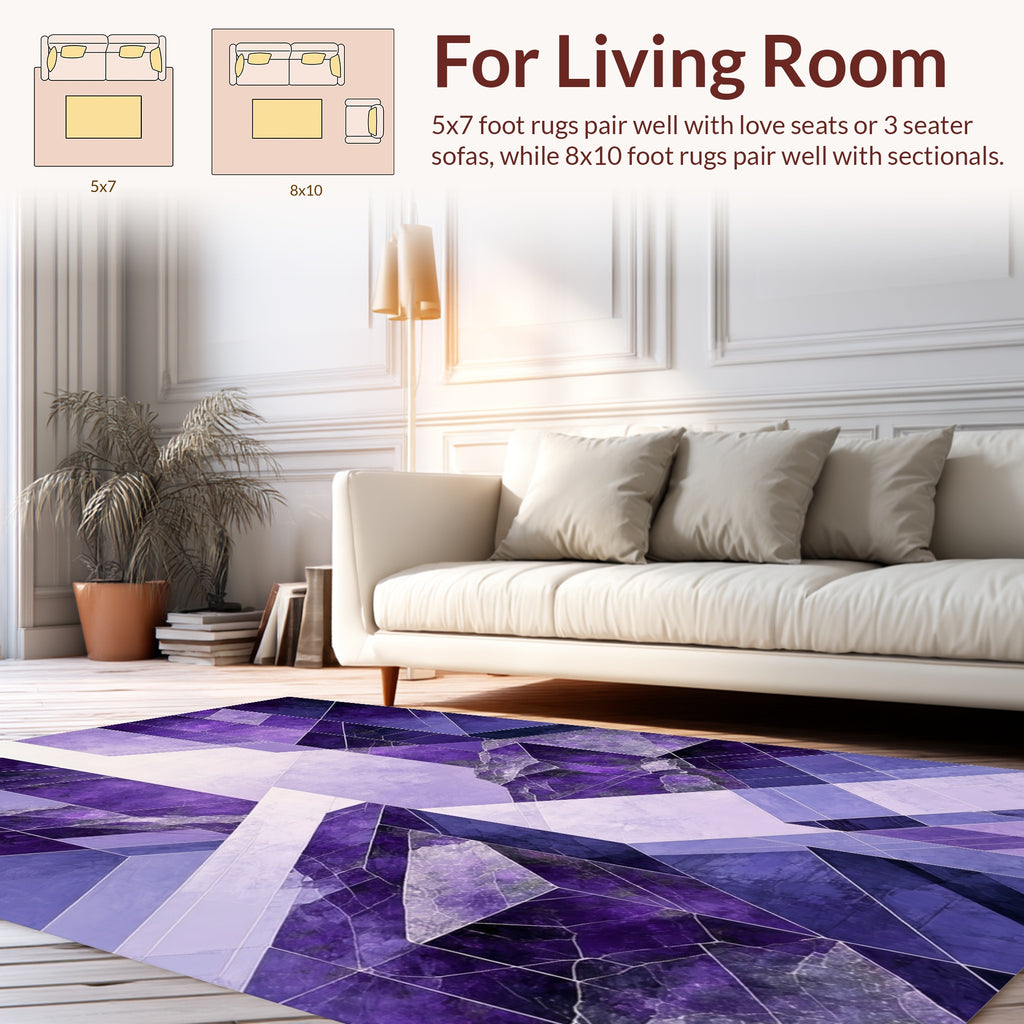 Modern Purple Geometric Crystal Pattern Rug