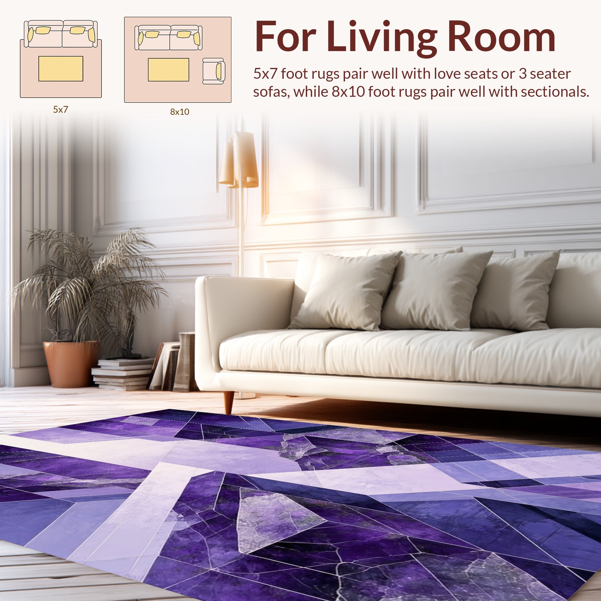 Modern Purple Geometric Crystal Pattern Rug