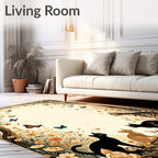 Whimsical Cats Butterflies Floral Scene Rug