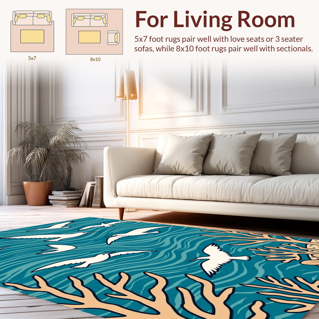 Ocean Bird Coral Abstract Pattern Rug
