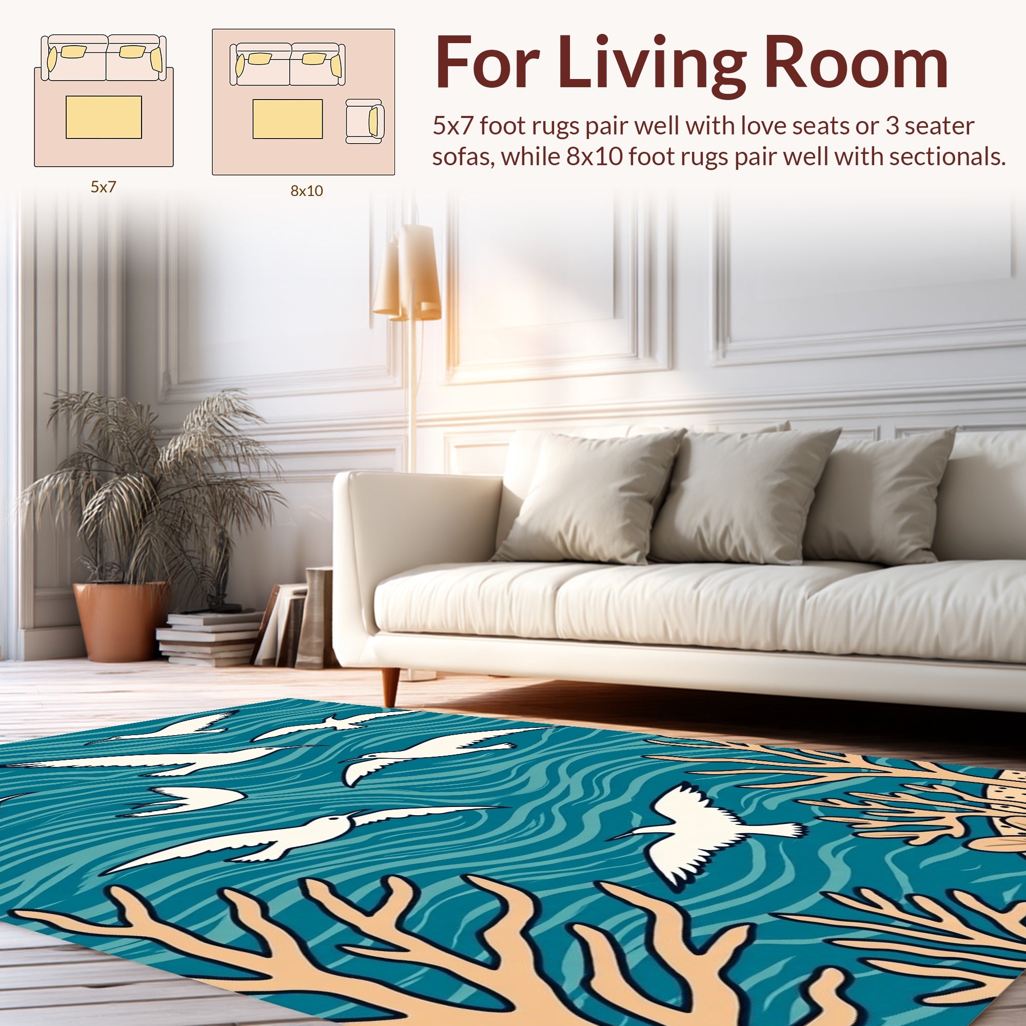 Ocean Bird Coral Abstract Pattern Rug