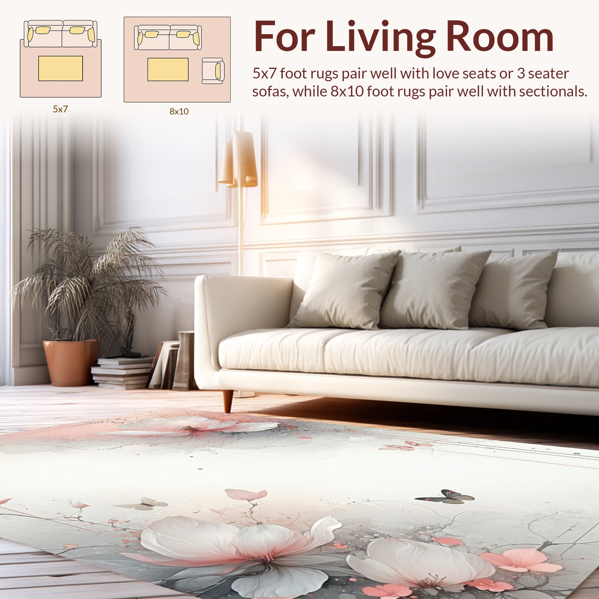 Soft Floral Butterfly Watercolor Design Rug
