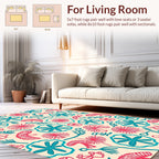 Coral Teal Floral Abstract Pattern Rug