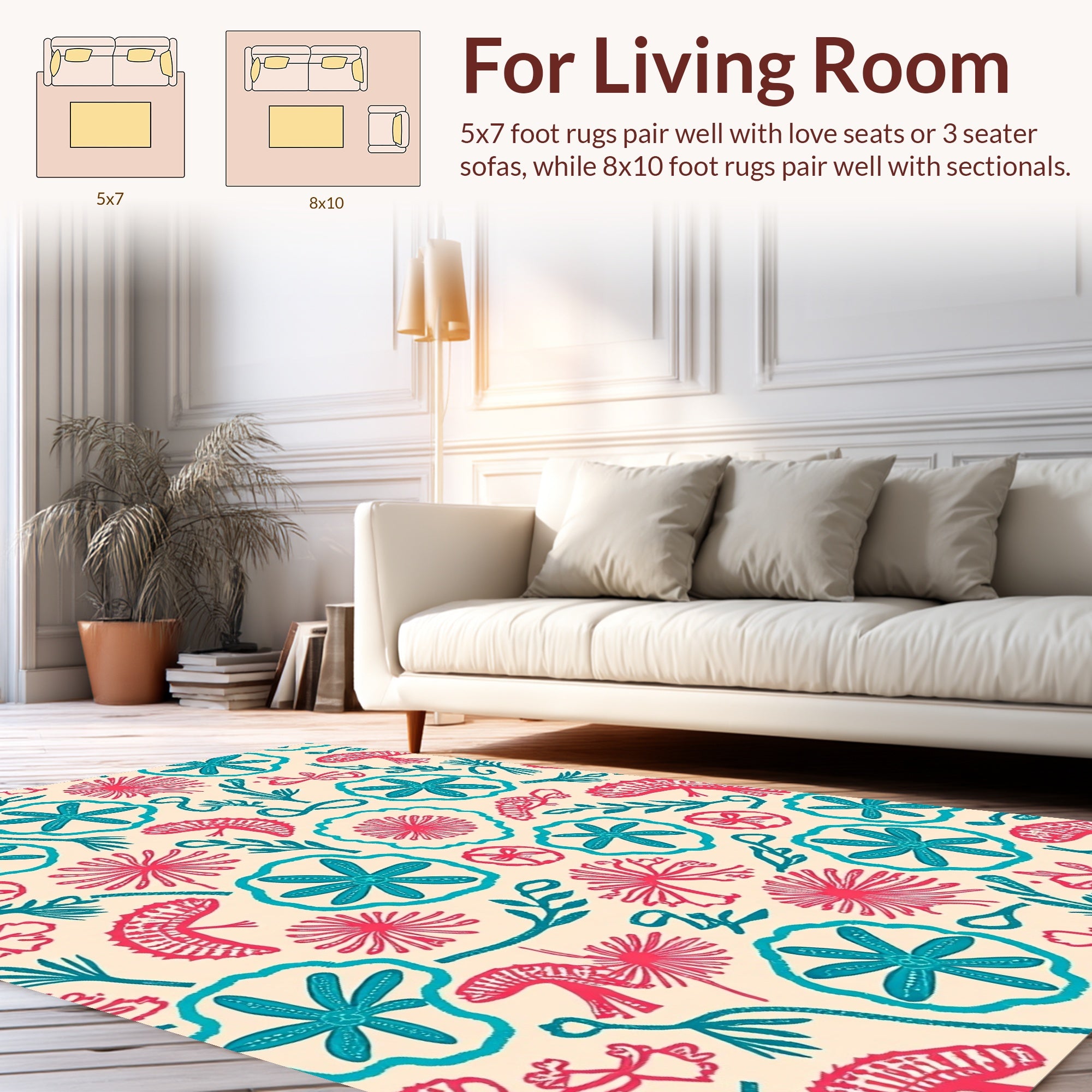 Coral Teal Floral Abstract Pattern Rug