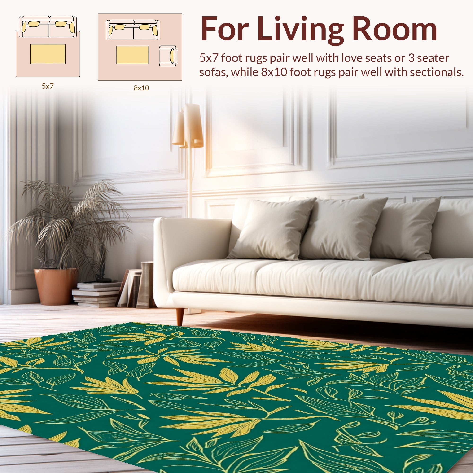 Green Gold Botanical Abstract Rug