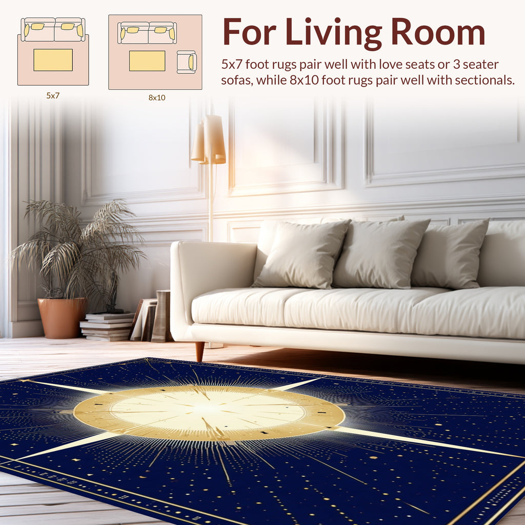 Golden Starburst Celestial Design Rug