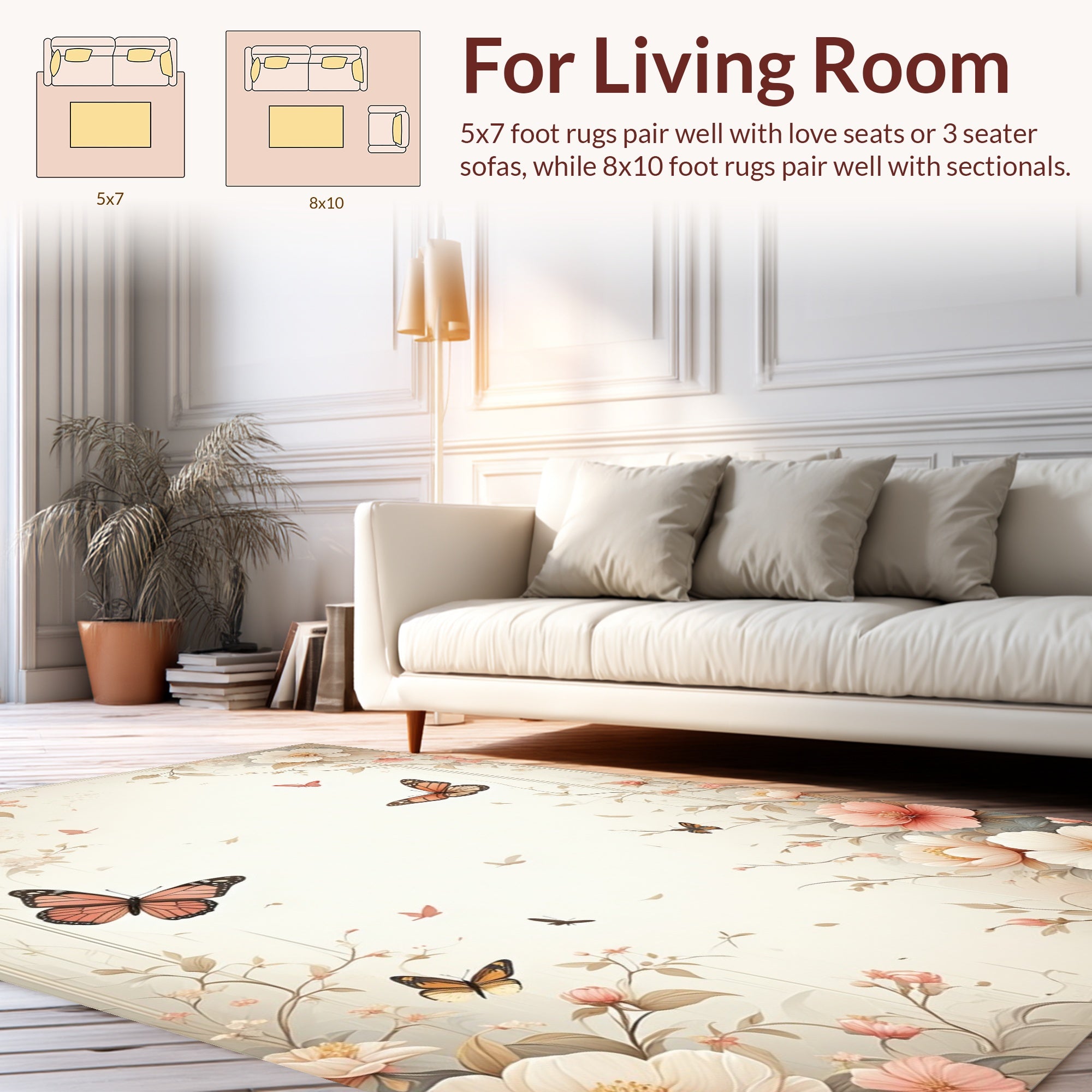 Floral Butterflies Delicate Pattern Rug