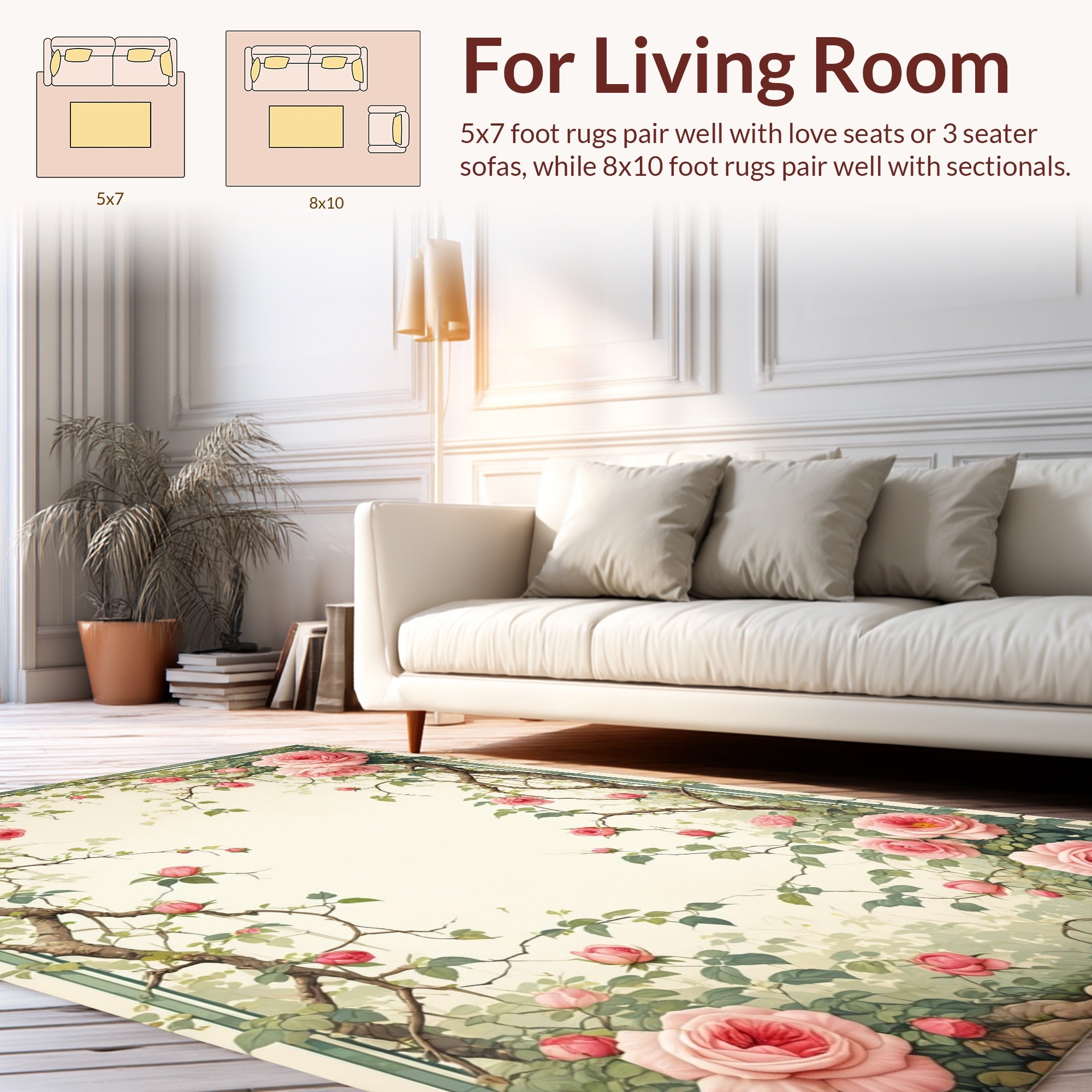 Vintage Rose Scroll Floral Pattern Rug