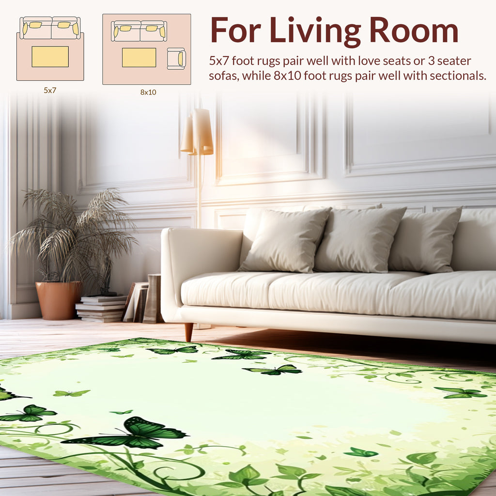 Enchanted Garden Green Butterfly Design Rug