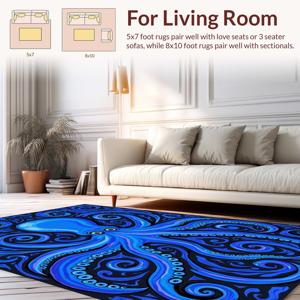 Deep Blue Octopus Swirl Pattern Rug