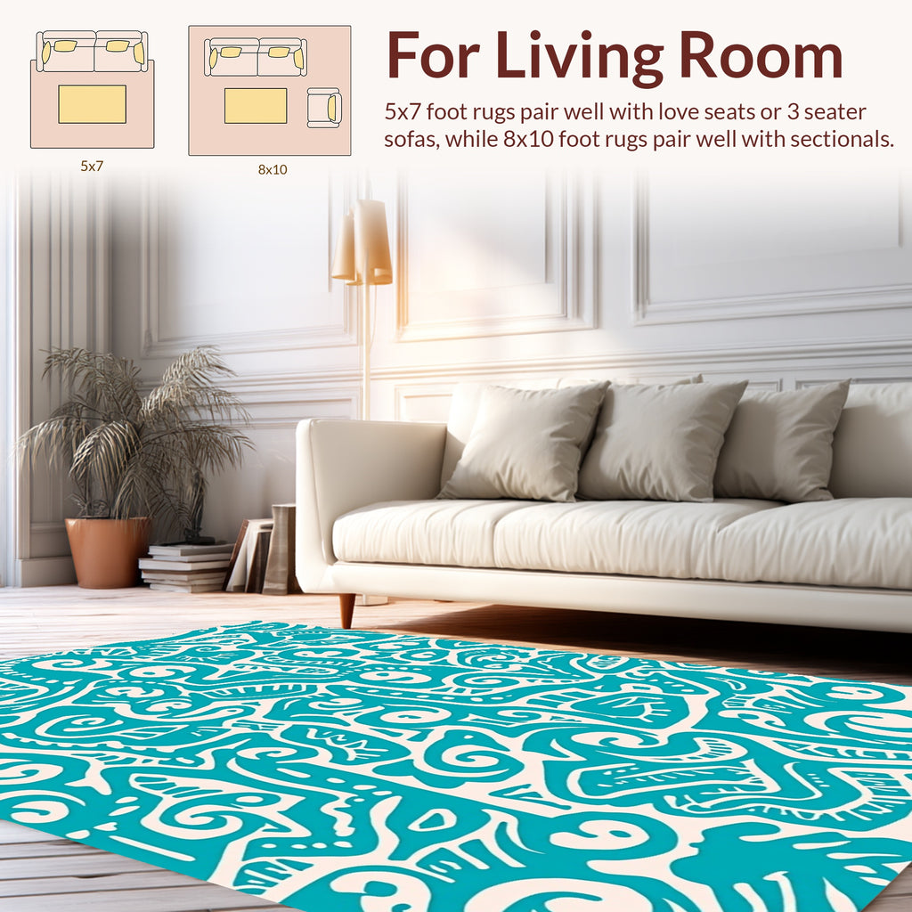 Turquoise Abstract Organic Shapes Rug