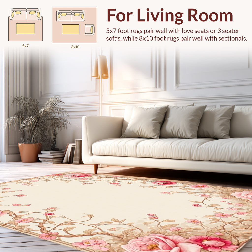 Delicate Pink FloralVine Garden Rug