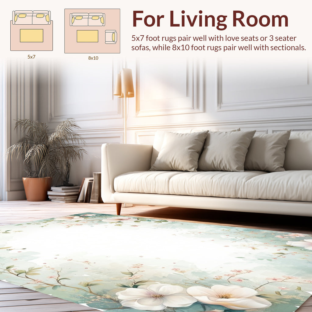 Soft Floral Watercolor Sprigs Design Rug