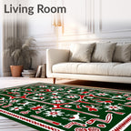Deep Green White Red Animal Medallion Rug