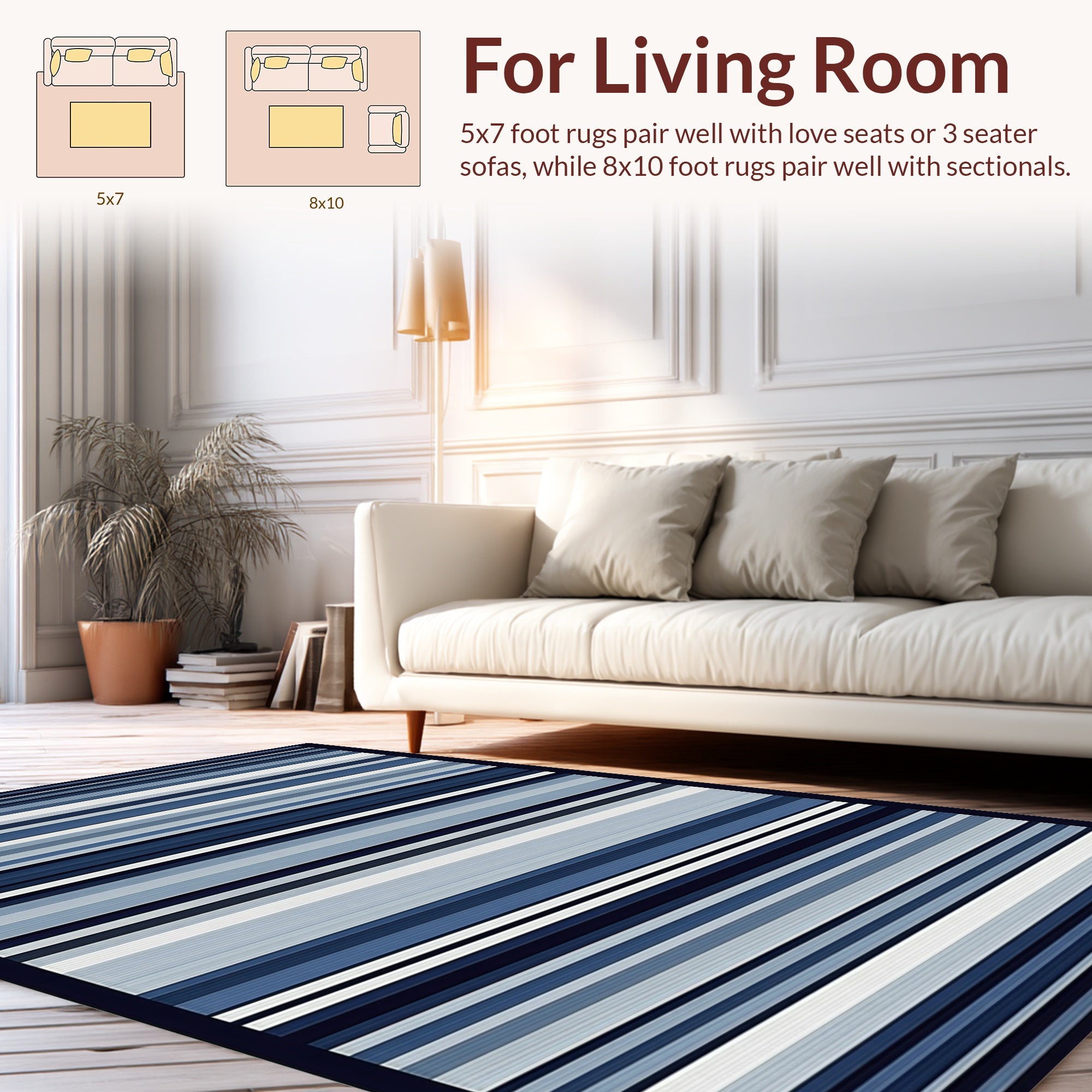 Shades of Blue Striped Modern Rug