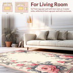 Elegant Pink Roses Floral Swirls Rug