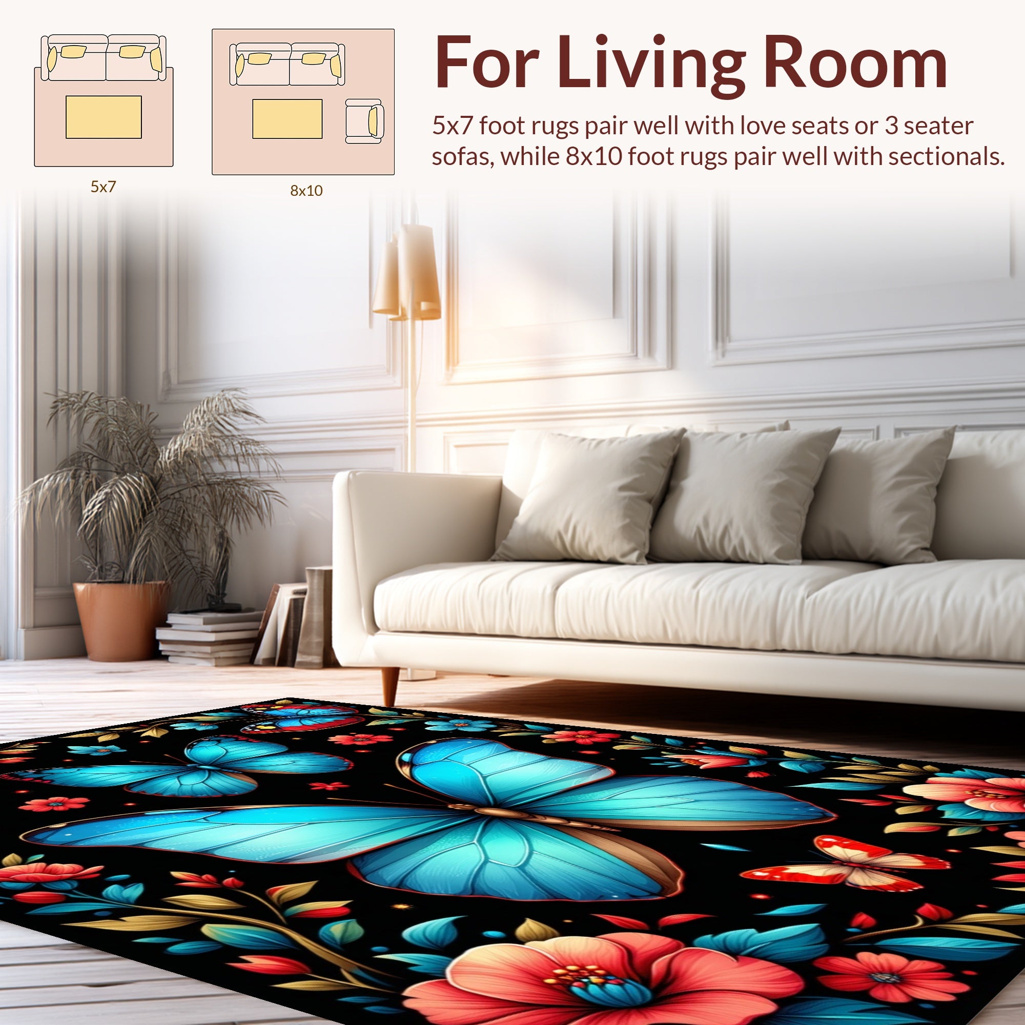 Vibrant Butterfly Floral Garden Design Rug