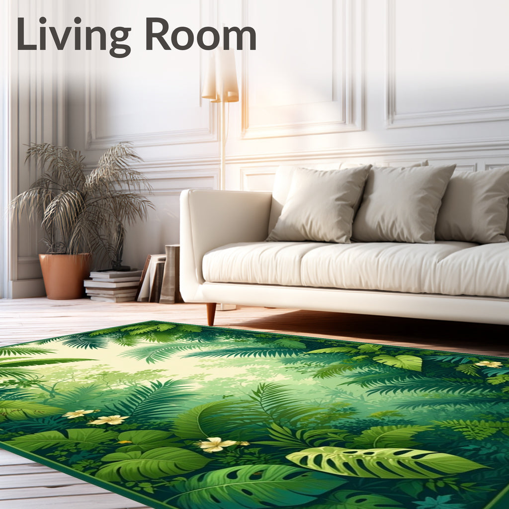 Lush Tropical Jungle Leaf Pattern Rug