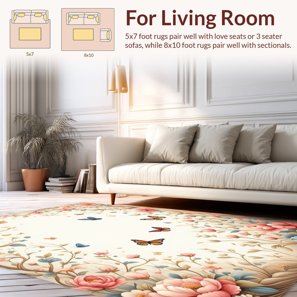 Whimsical Floral Butterfly Garden Rug