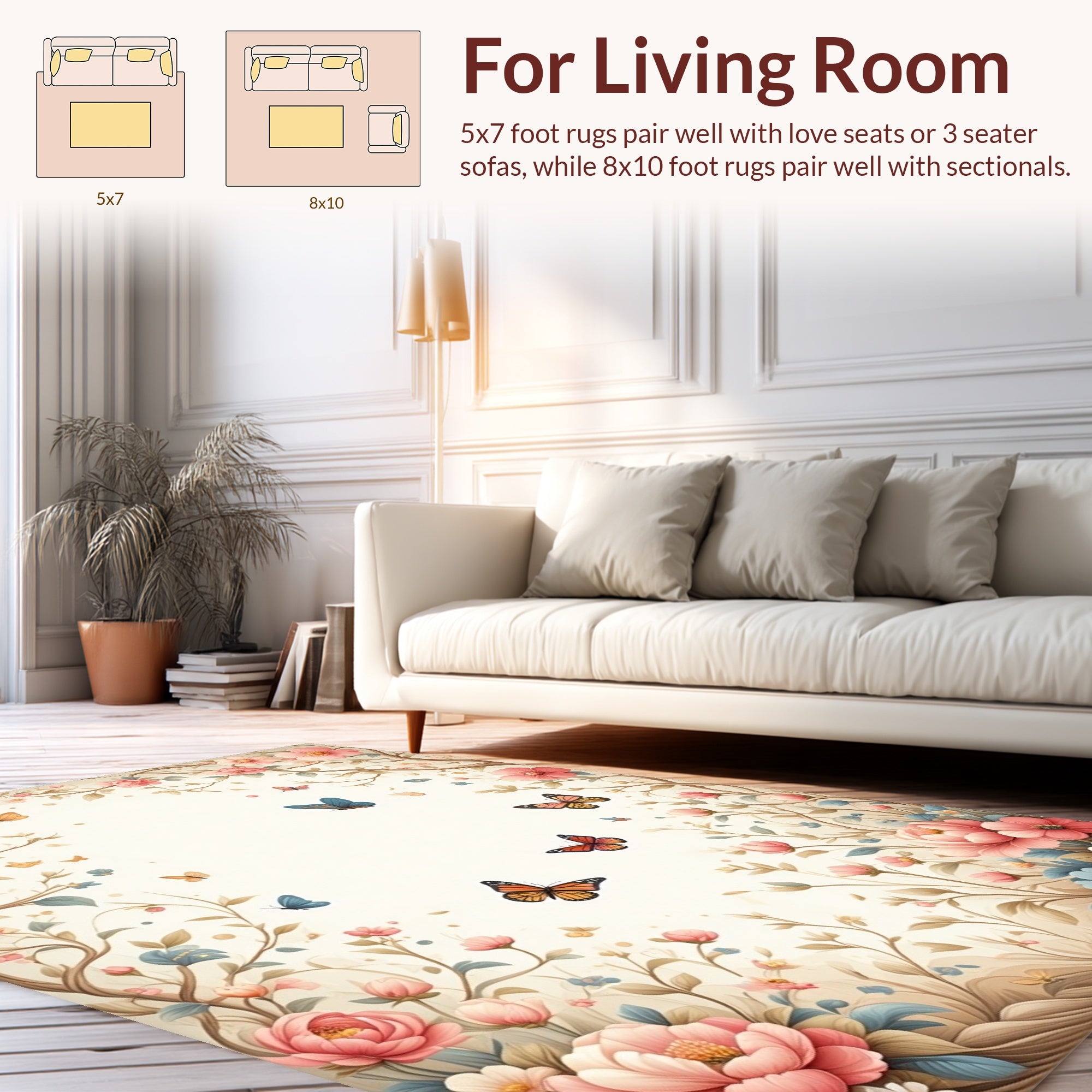 Whimsical Floral Butterfly Garden Rug