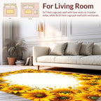 Golden Sunflowers Patterned Yellow Rug