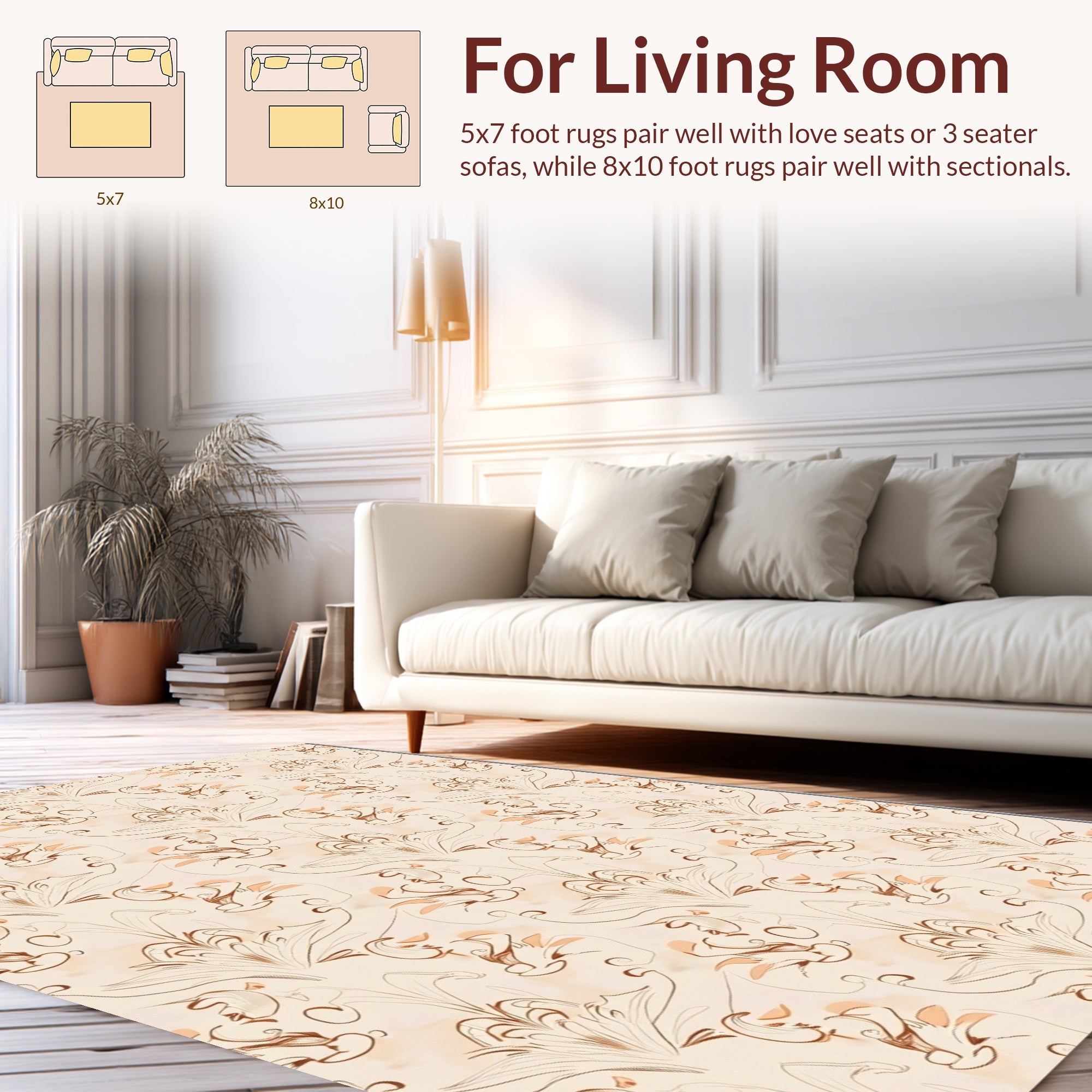 Elegant Floral Swirl Line Art Design Rug