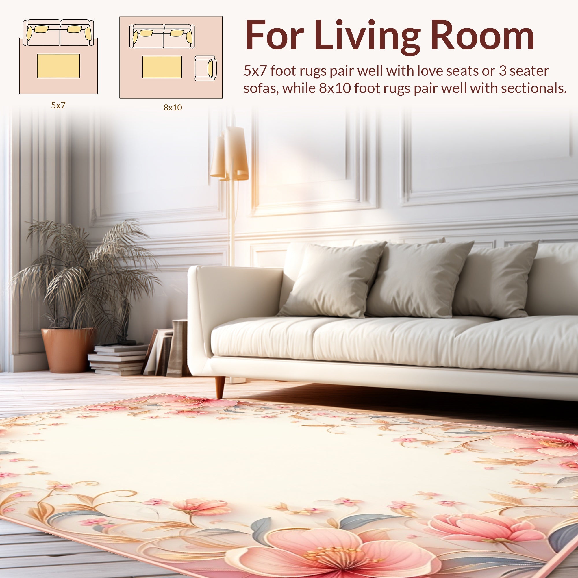 Soft Pink Floral Swirls Design Rug
