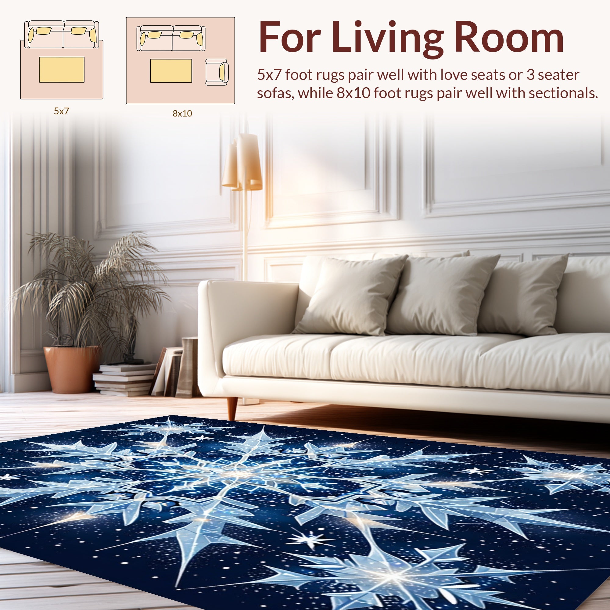 Crystal Snowflake Symmetry Blue Design Rug