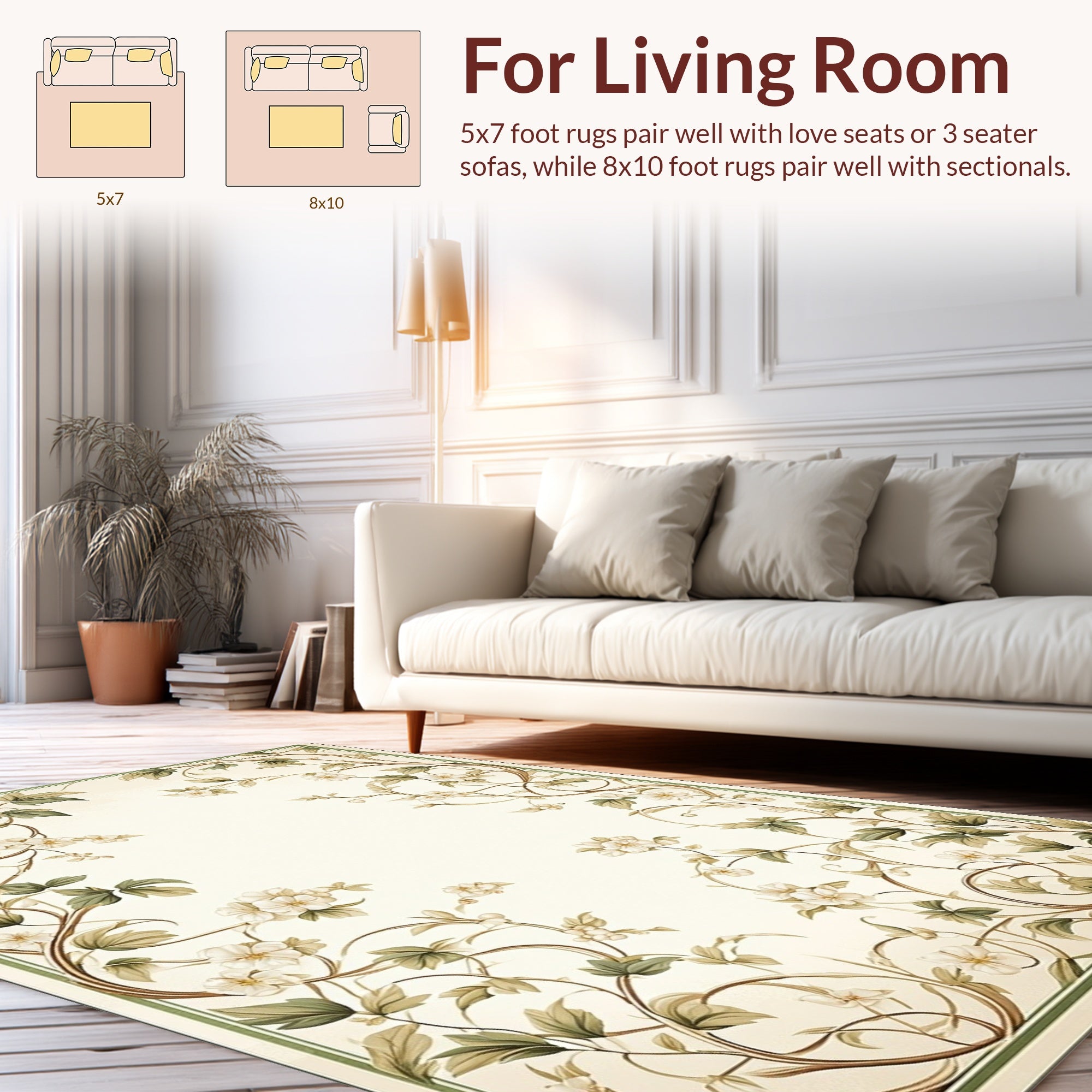 Elegant Floral Vine Botanical Design Rug