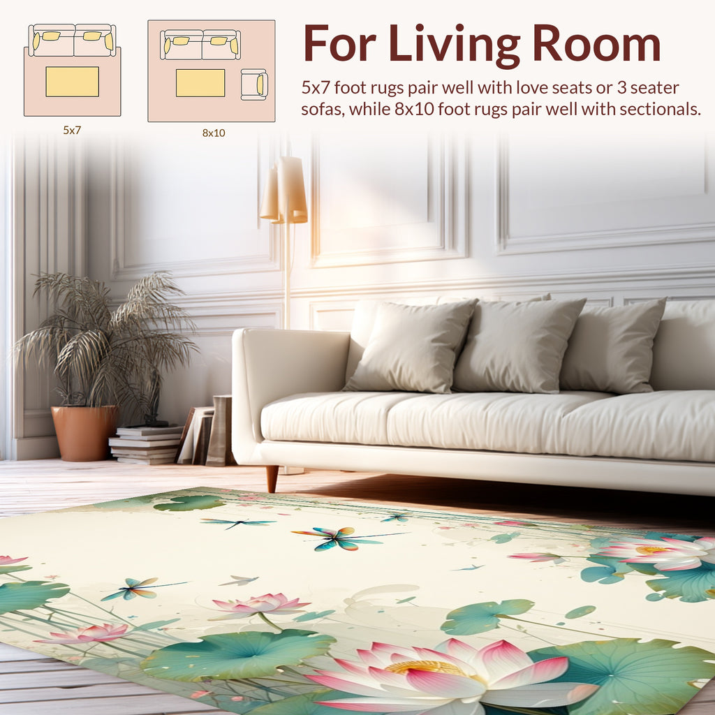 Dragonflies and Lotus Flowers Tranquil Design Rug