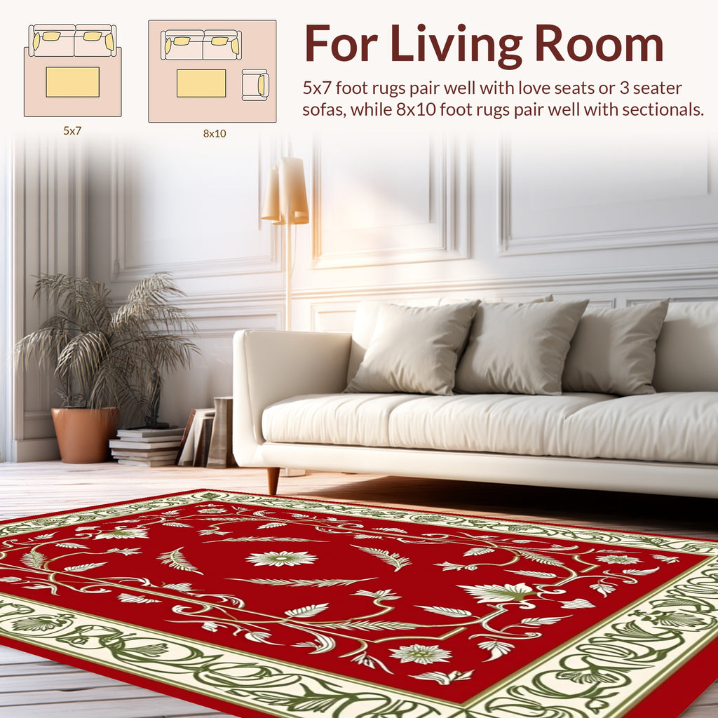 Classic Floral Borders Red Design Rug