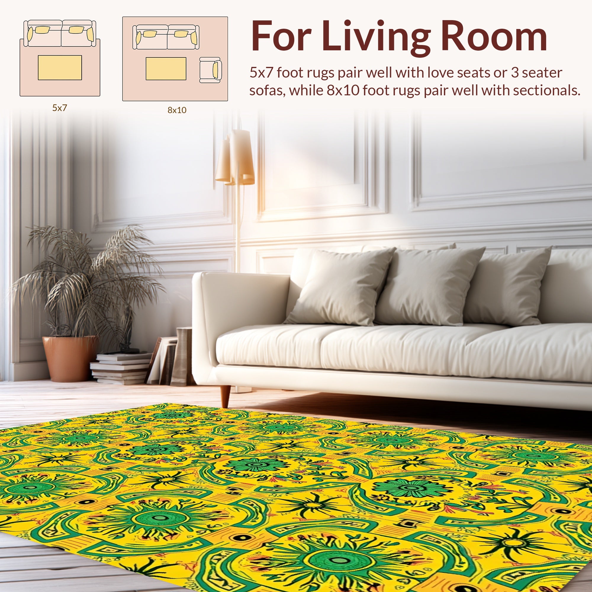 Bright Yellow Green Floral Medallion Design Rug