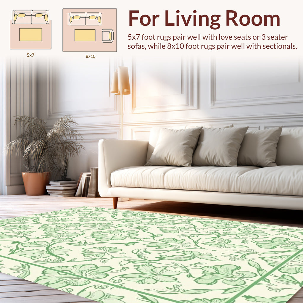 Ornate Green Botanical Floral Pattern Rug