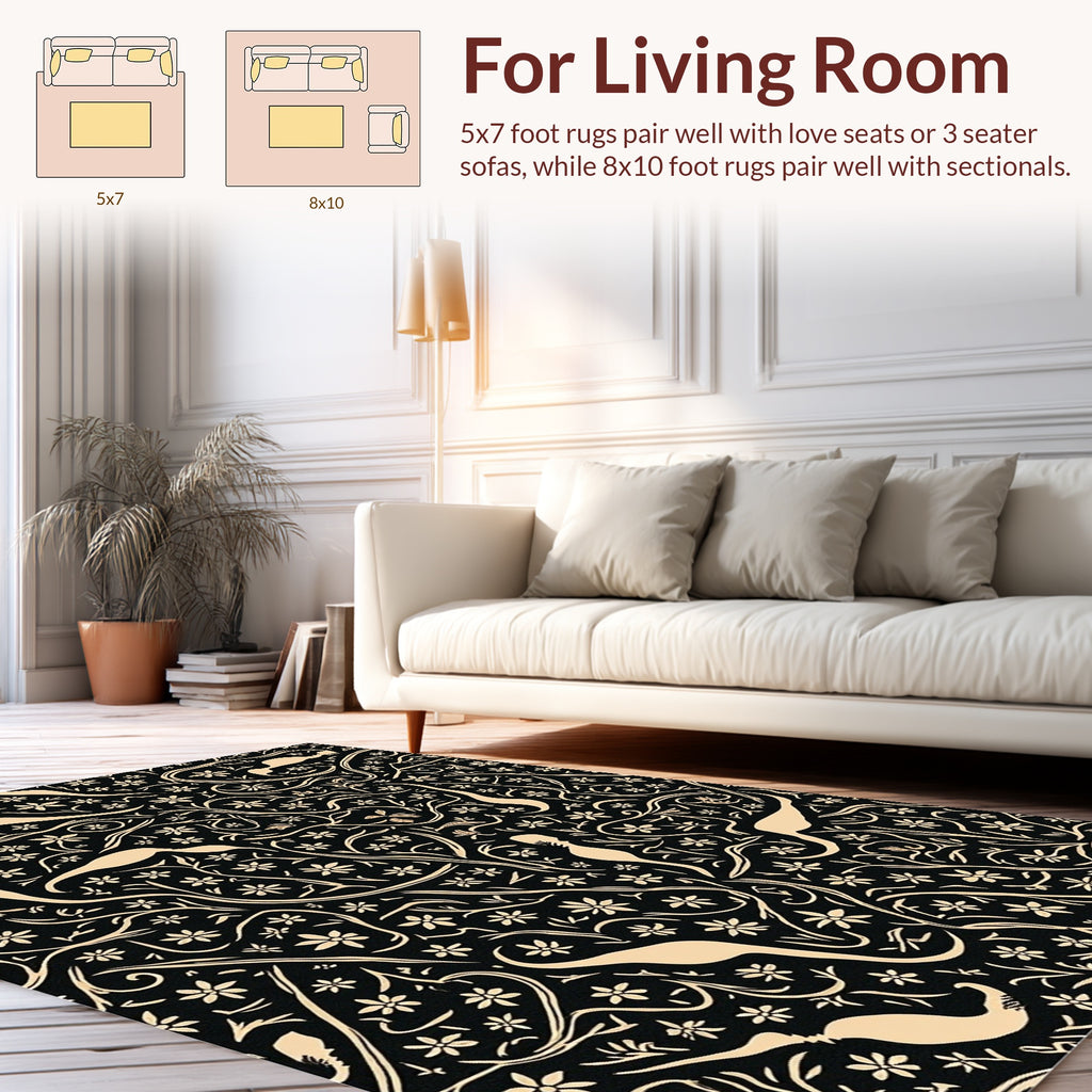 Flowing Floral With Figure Silhouette Pattern Rug