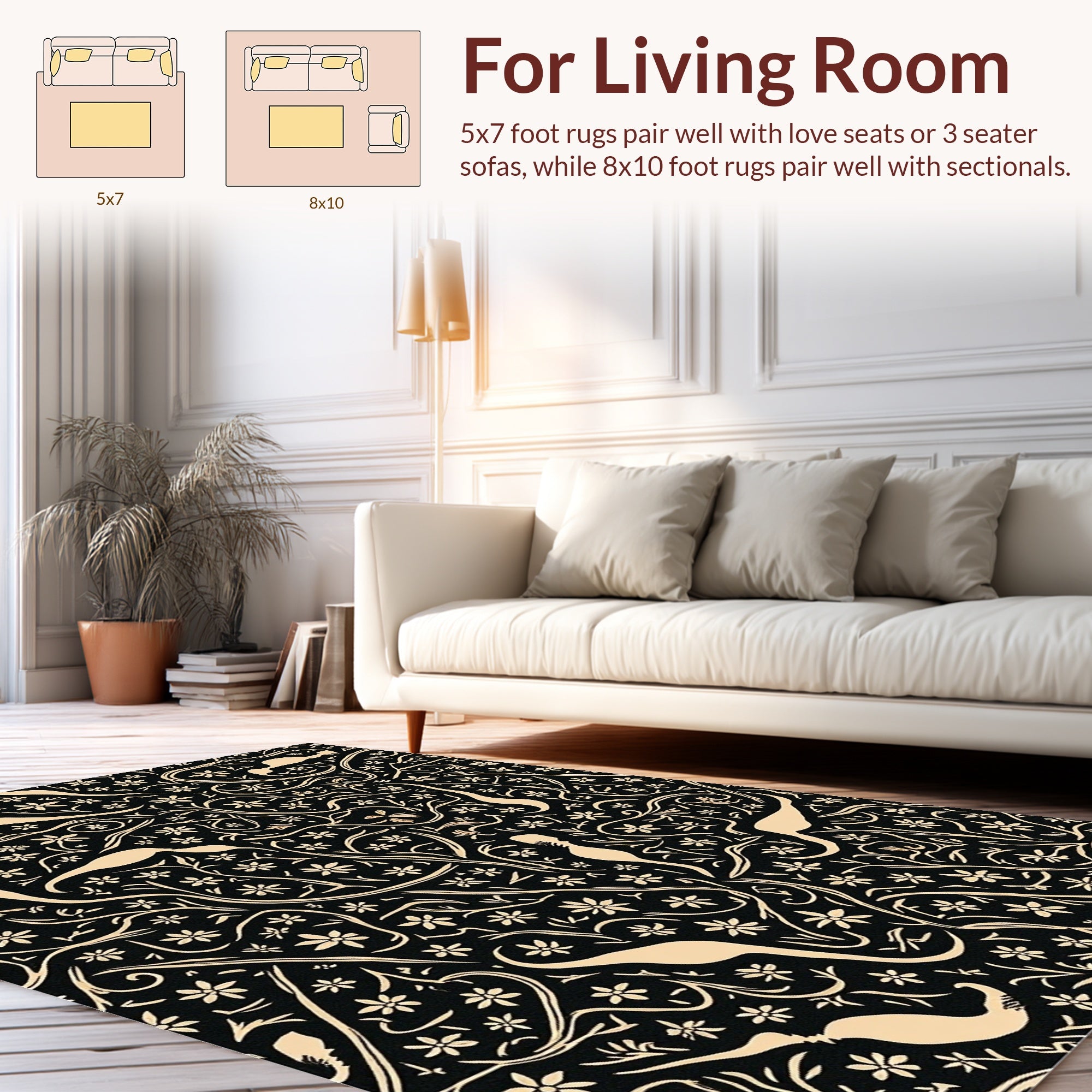 Flowing Floral With Figure Silhouette Pattern Rug