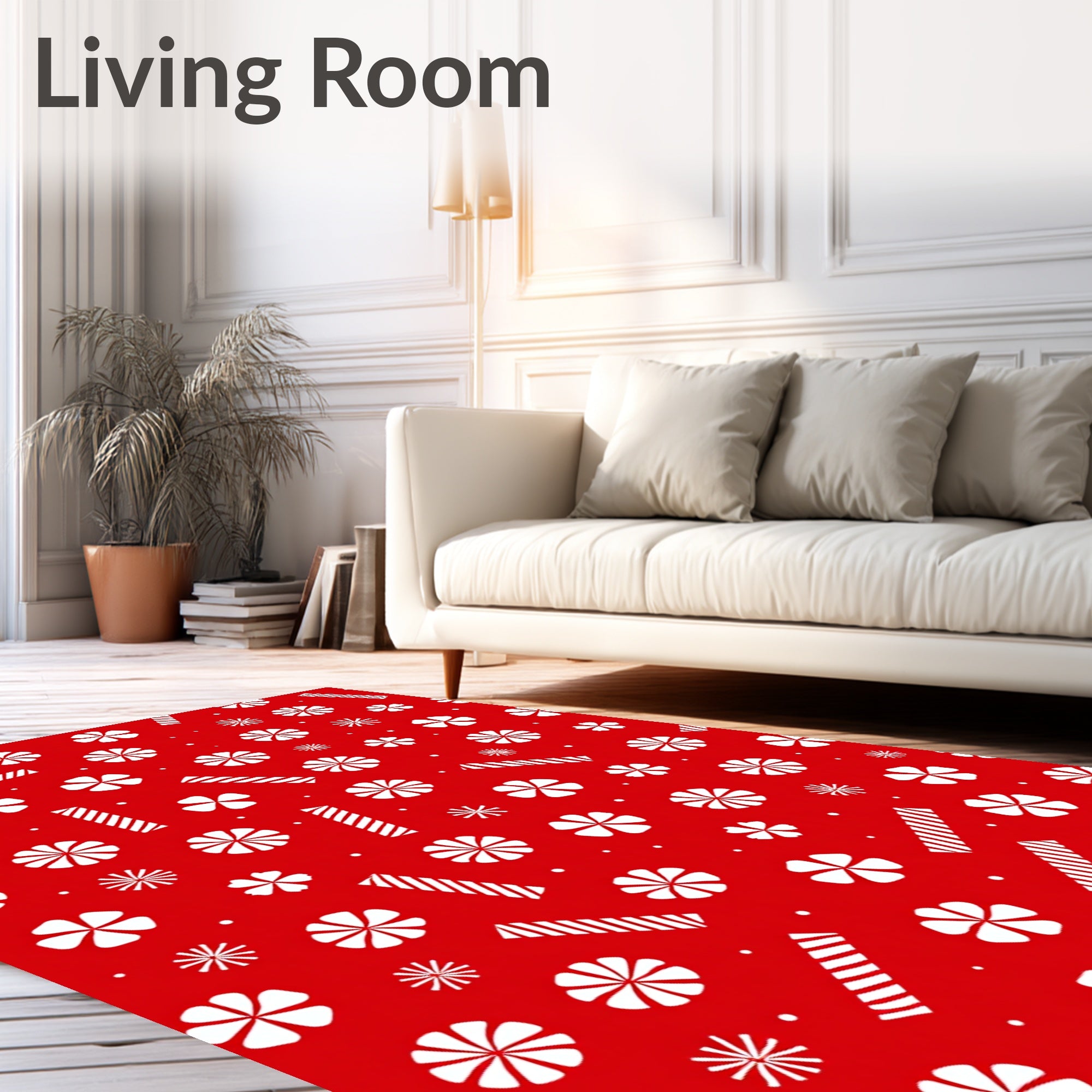Red White Candy Cane Flower Medley Rug