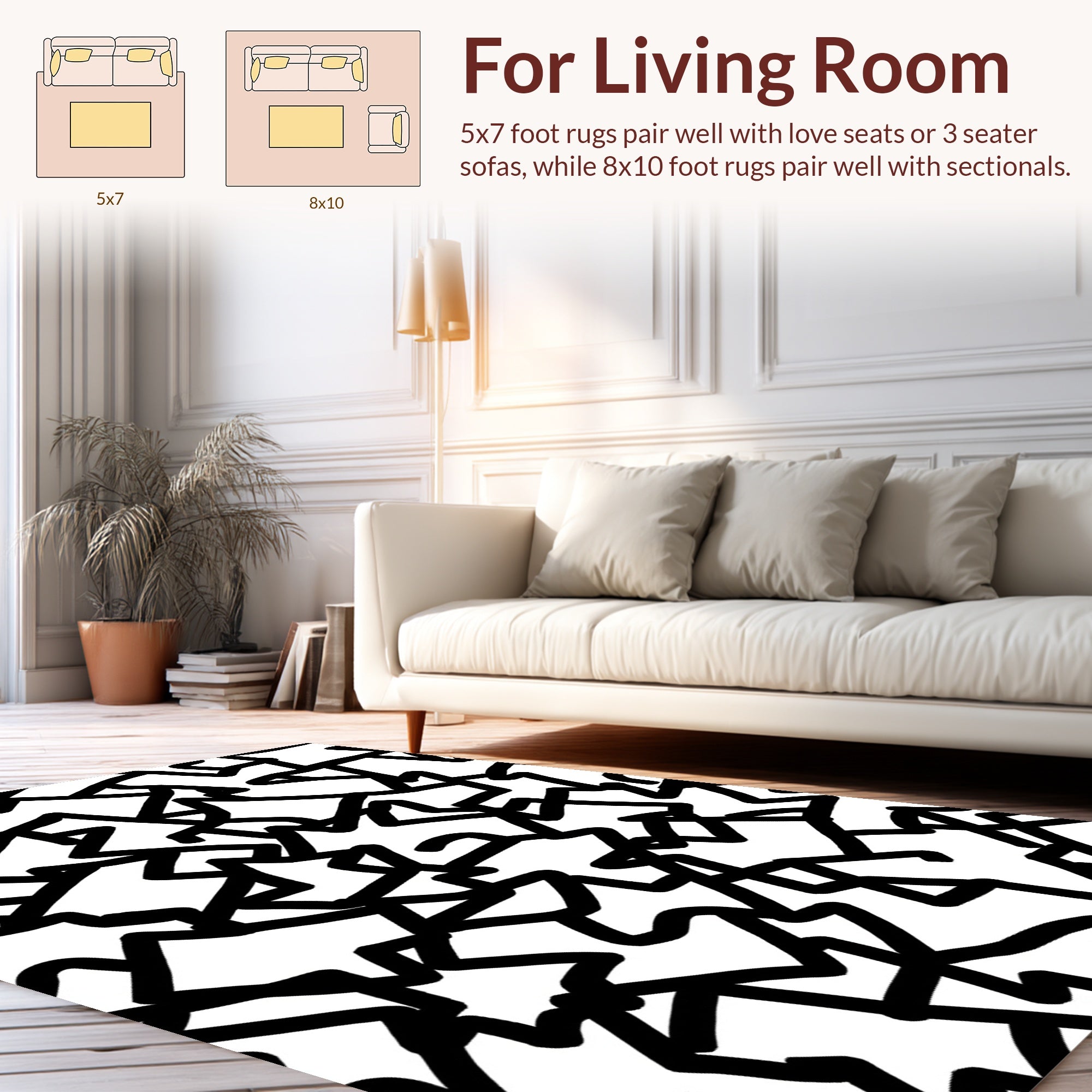 Bold Black Interlocking Abstract Pattern Rug