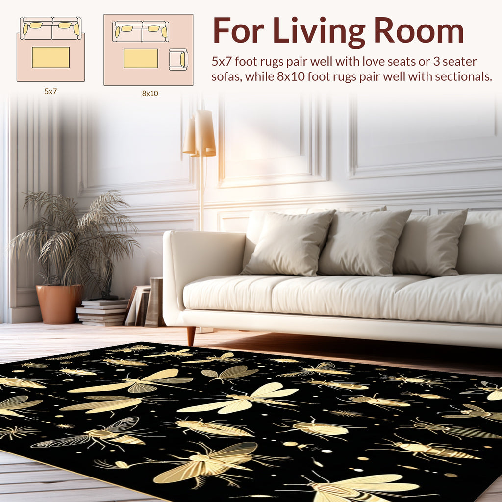 Gold Insect Pattern Accent Rug