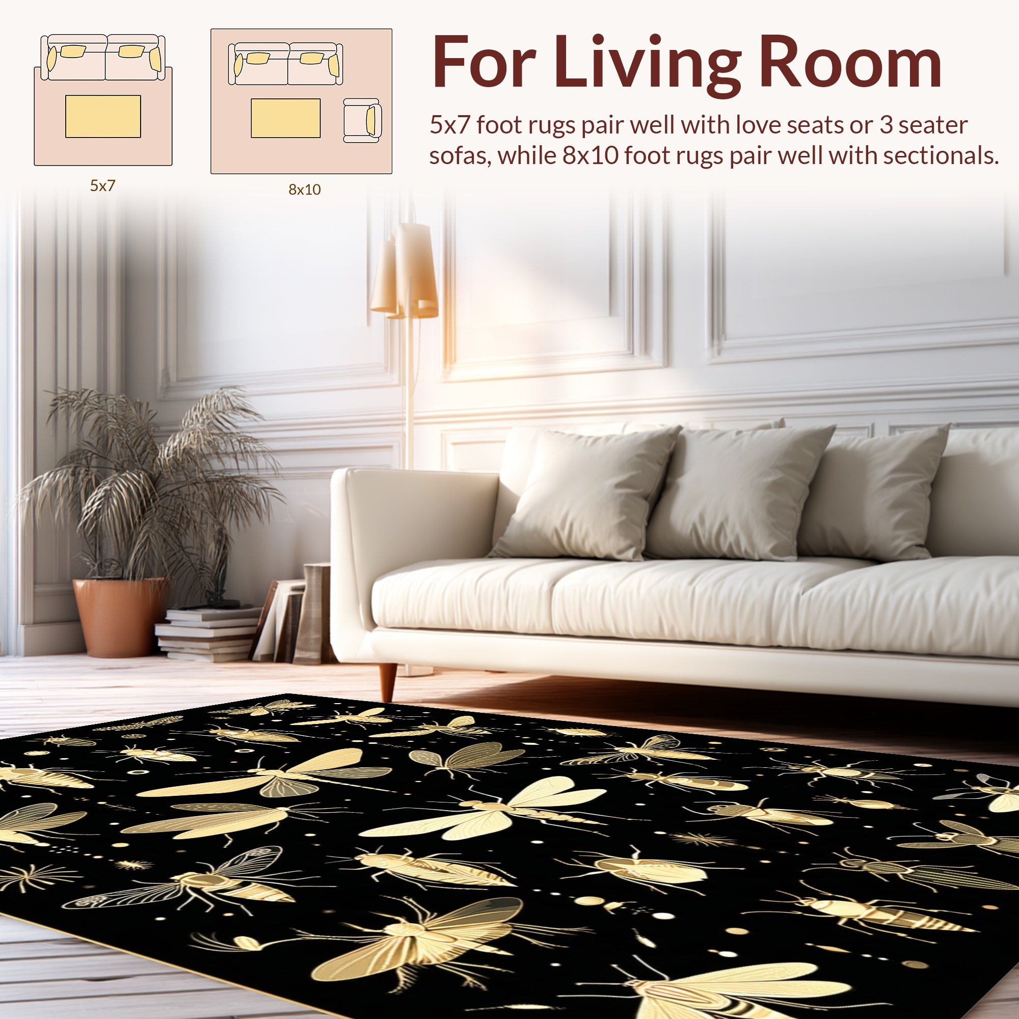 Gold Insect Pattern Accent Rug