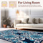 Blue Cat Floral Symmetry Pattern Rug