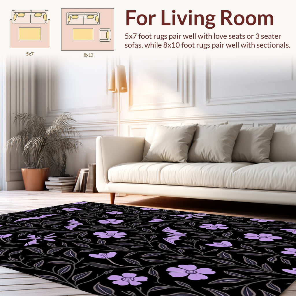 Gothic Bat Flower Vine Pattern Rug