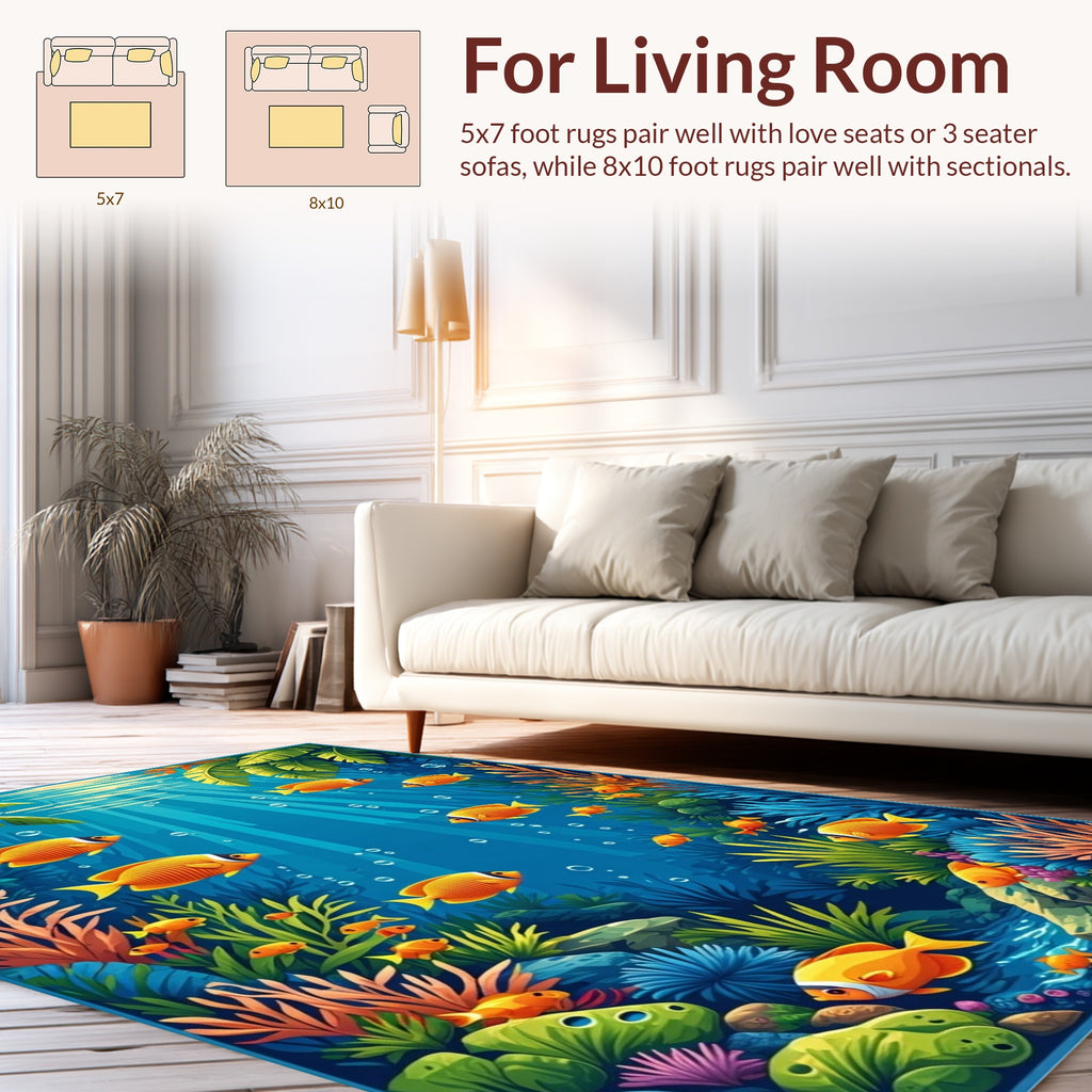 Vibrant Coral Reef Fish Pattern Rug