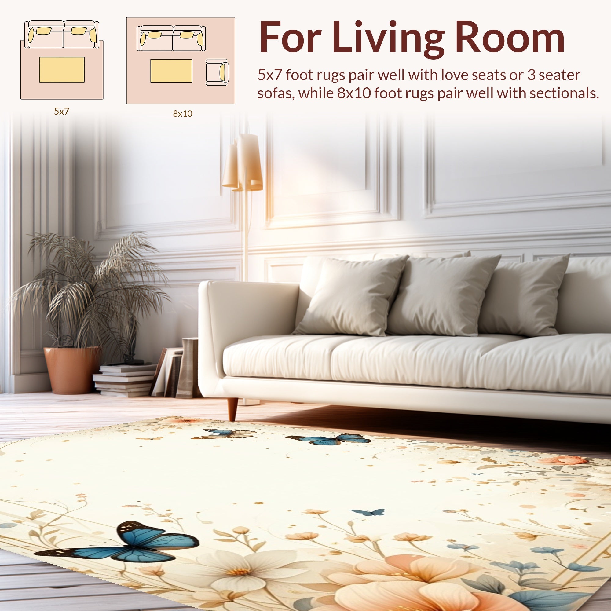 Whimsical Floral Butterfly Garden Rug