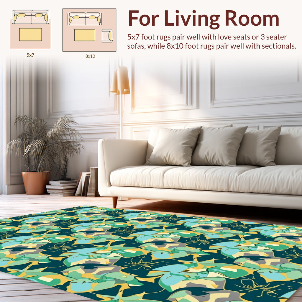 Teal And Gold Abstract Organic Pattern Rug