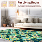 Teal And Gold Abstract Organic Pattern Rug