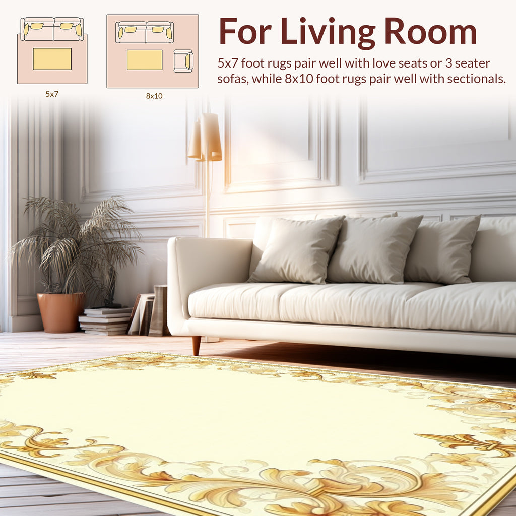 Ornate Gold Floral Scroll Border Rug